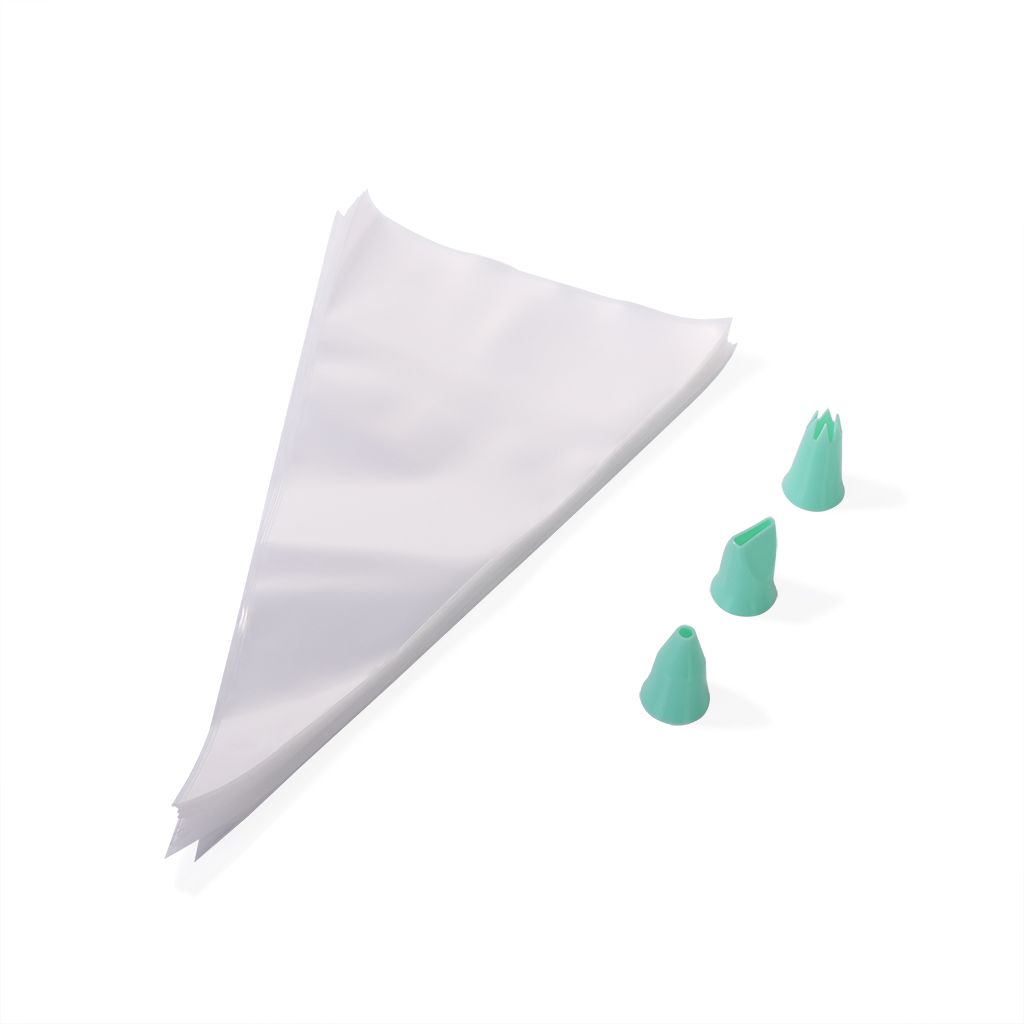 Набор из 50 кондитерских мешков 35 см с 3 насадками (пластик)
