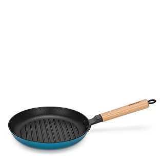 Сковорода-гриль 24x3,5см с деревянной ручкой (эмалированный чугун)