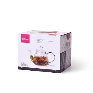 Заварочный чайник 800 мл со стальным фильтром (жаропрочное стекло)