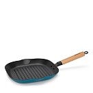 Сковорода-гриль 28x3,0см квадратная с деревянной  ручкой (эмалирова