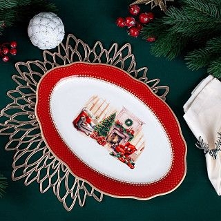 Блюдо CHRISTMAS EVE овальное 35х25см цвет красный (фарфор)