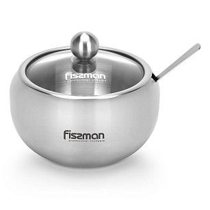 Сахарница со стеклянной крышкой 350 мл (нерж. сталь)