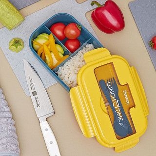 Ланч-бокс с тремя отделениями 21,5x15x8см / 1100мл, цвет Жёлтый