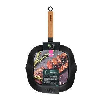 Сковорода-гриль 28x3,0см квадратная с деревянной  ручкой (эмалирова