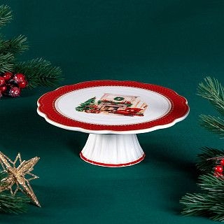 Подставка для торта CHRISTMAS EVE 28см цвет красный (фарфор)