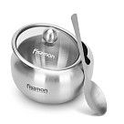 Сахарница со стеклянной крышкой 350 мл (нерж. сталь)