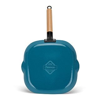 Сковорода-гриль 28x3,0см квадратная с деревянной  ручкой (эмалирова