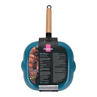 Сковорода-гриль 28x3,0см квадратная с деревянной  ручкой (эмалирова