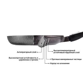 Сковорода для жарки REBUSTO 26x4,7 см со съемной ручкой (алюминий)