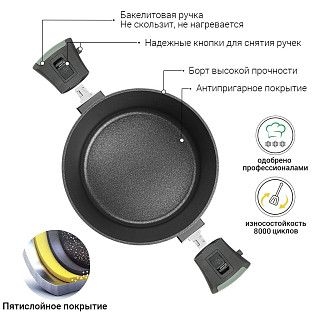 Кастрюля BRILLIANT 20x10см / 2,6л со съемными ручками (алюминий)