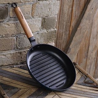 Сковорода-гриль 24x3,5см с деревянной ручкой (эмалированный чугун)