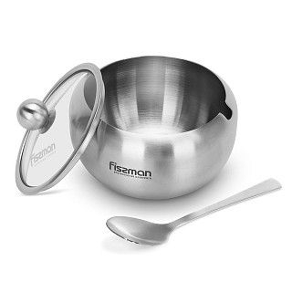 Сахарница со стеклянной крышкой 350 мл (нерж. сталь)